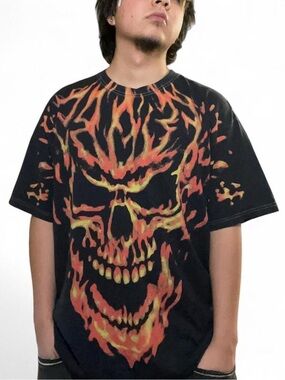 Personal Fears Hellfire Flaming‎ Skull Graphic T-Shirt